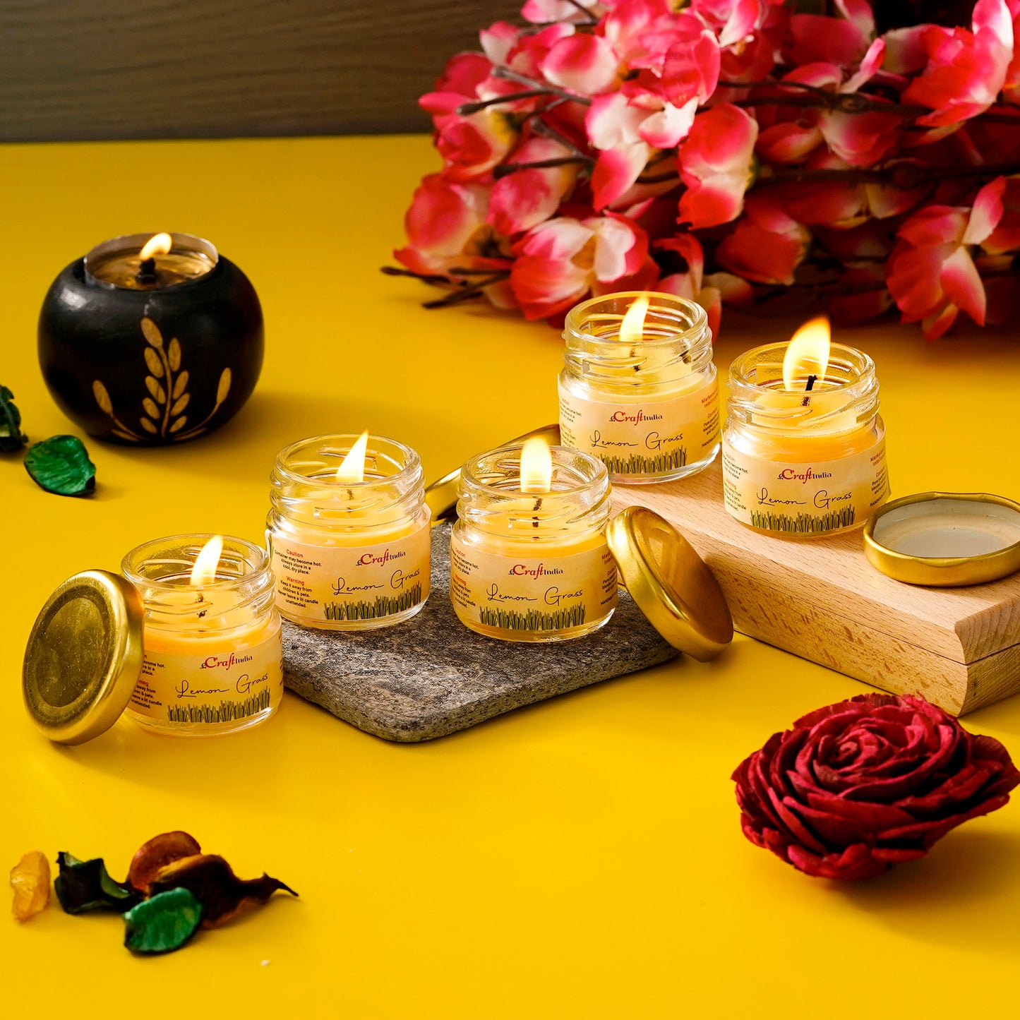 E-Craft Set of 5 Lemon Grass Scented Mini jar Candle