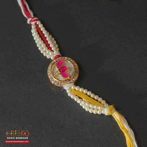 Pearl Thread Rakhi – Graceful Handmade Rakhi for Brother