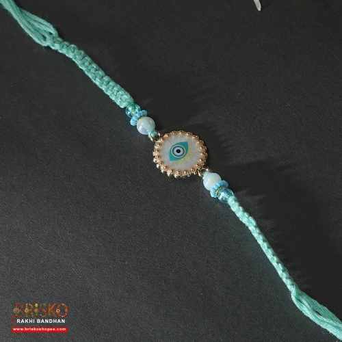 Evil Eye Protection Rakhi with Mint Blue Thread – Briskoshopee Rakhi for Brother