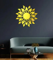3D Wall Mirror Sticker Sun flame Gold