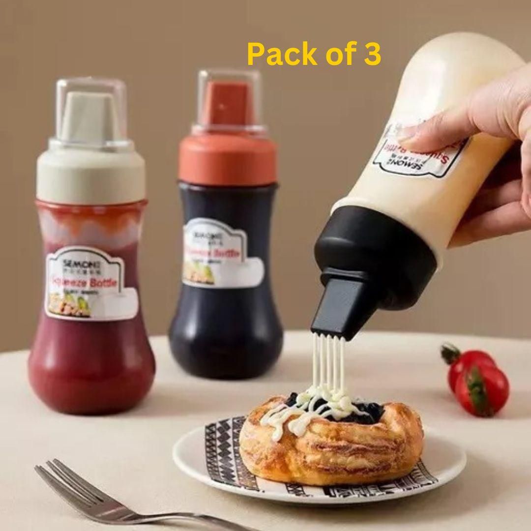 3 pcs Squeeze Ketchup Bottle,Portable Sauce Bottle with Lid Five Holes