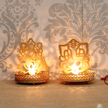 E-Craft Lord Ganesha and Laxmi Shadow Tea Light Holder