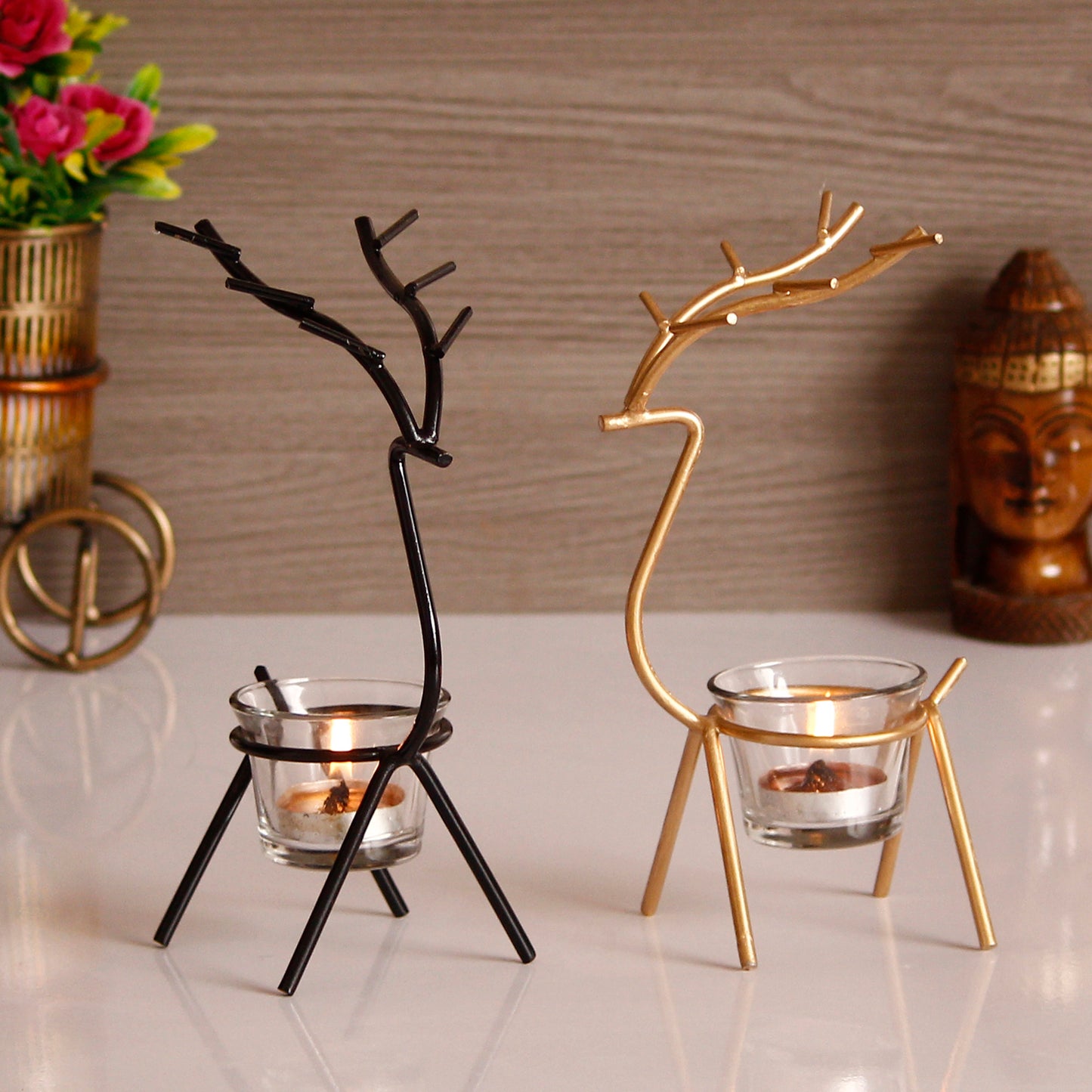 E-Craft Set of 2 Deer Shape Metal Tea Light Holder
