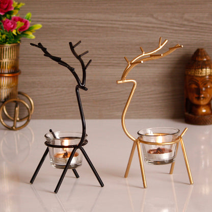 E-Craft Set of 2 Deer Shape Metal Tea Light Holder