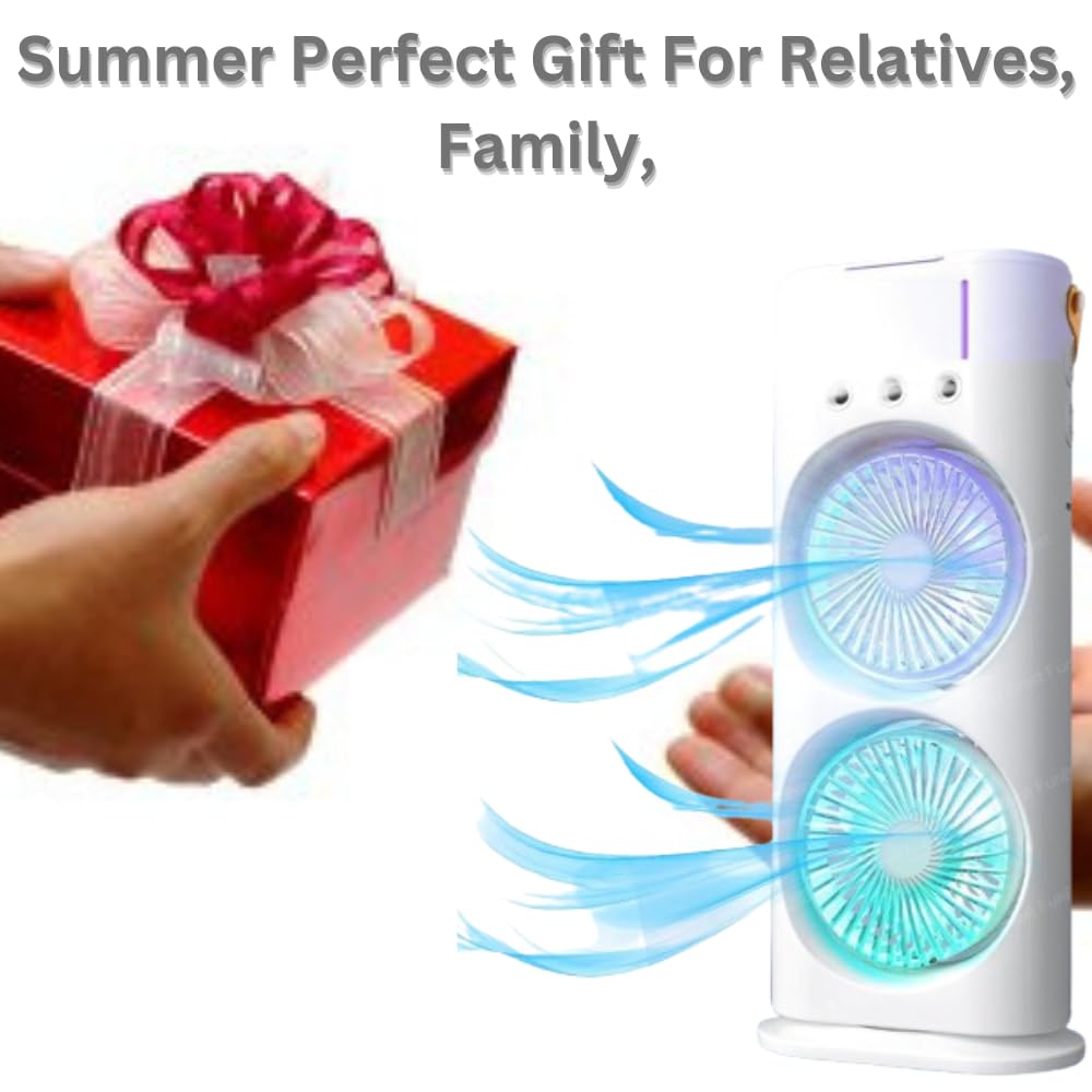 Double-Head Electric Fan with Remote | Powerful Desktop Air Cooler