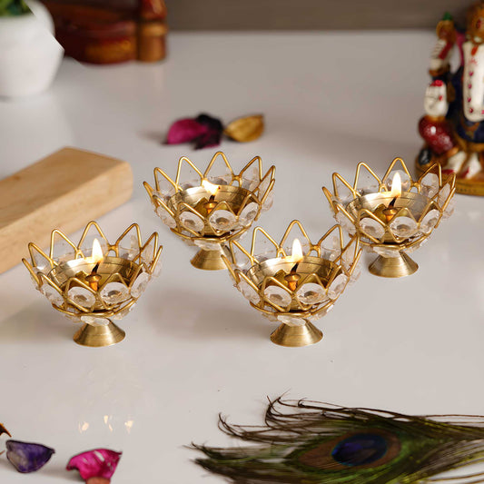 E-Craft Set of 4 Lotus Shape Crystal Tea Light Holder