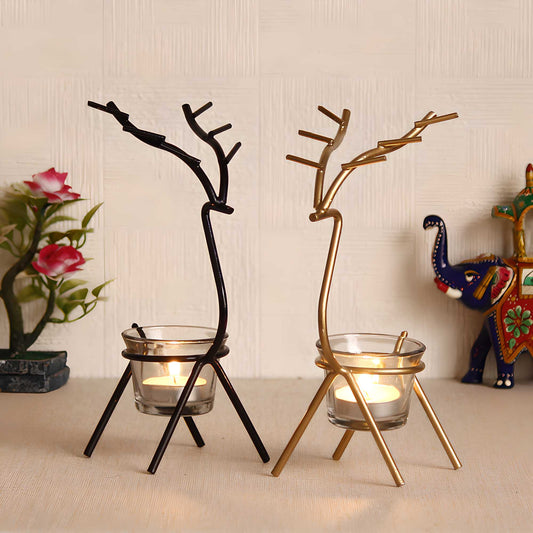 E-Craft Set of 2 Deer Shape Metal Tea Light Holder