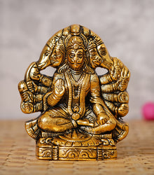 eCraftIndia Golden Panch Mukhi Hanuman Metal Decorative Showpiece