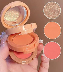 3 in1 Face Blusher + Highlighter with Mini Compact Travel Friendly Palette