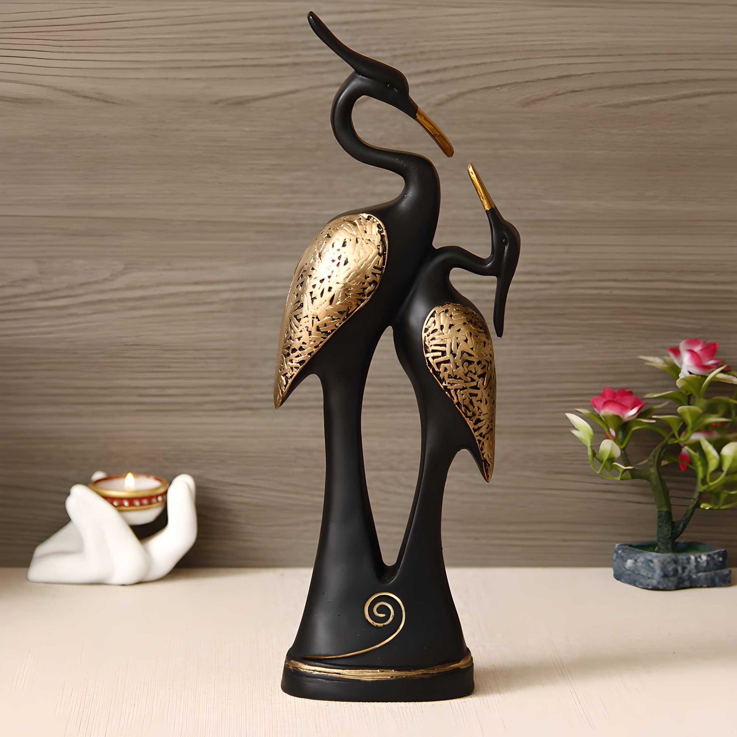 E-Craft Black Loving Swan Couple Handcrafted