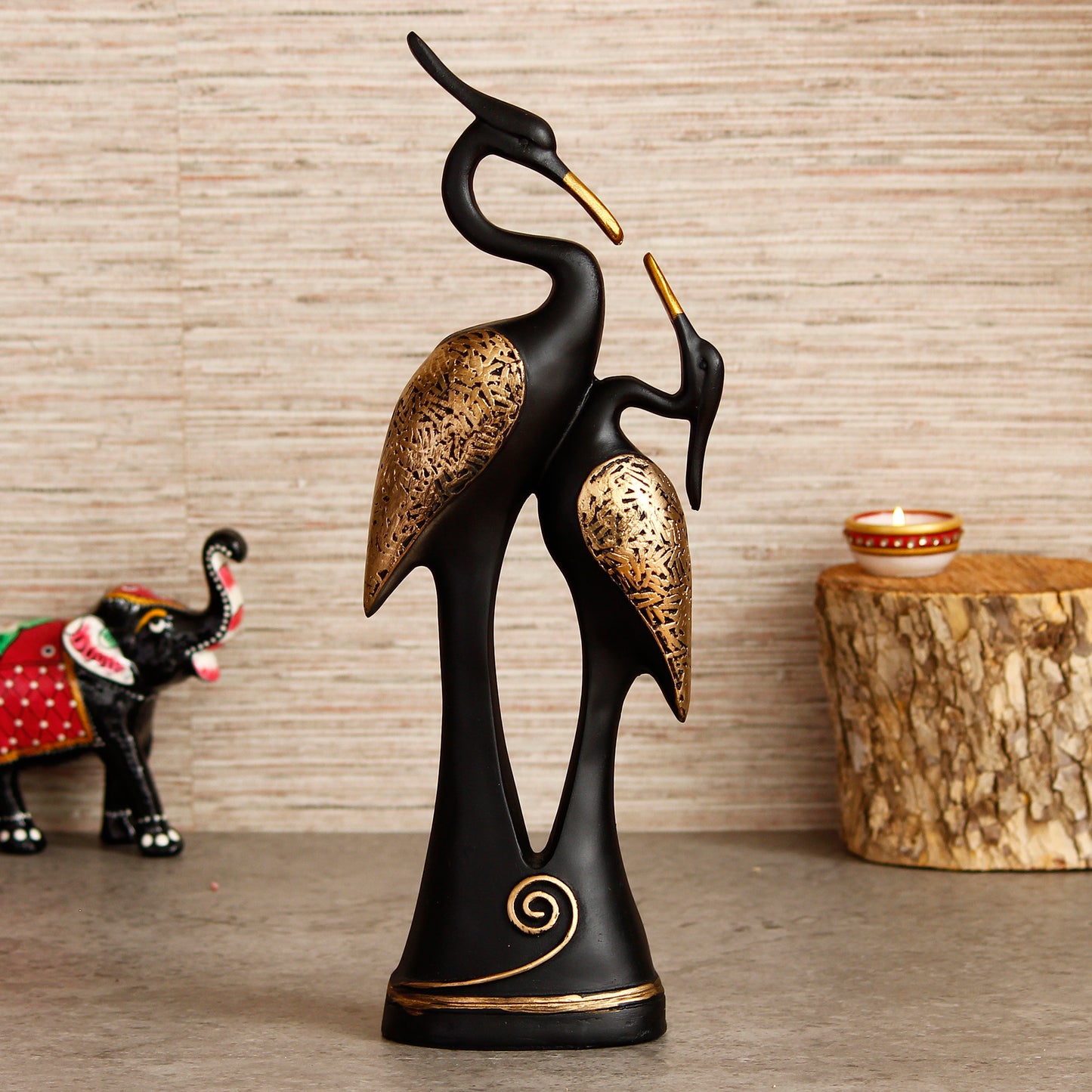 E-Craft Black Loving Swan Couple Handcrafted