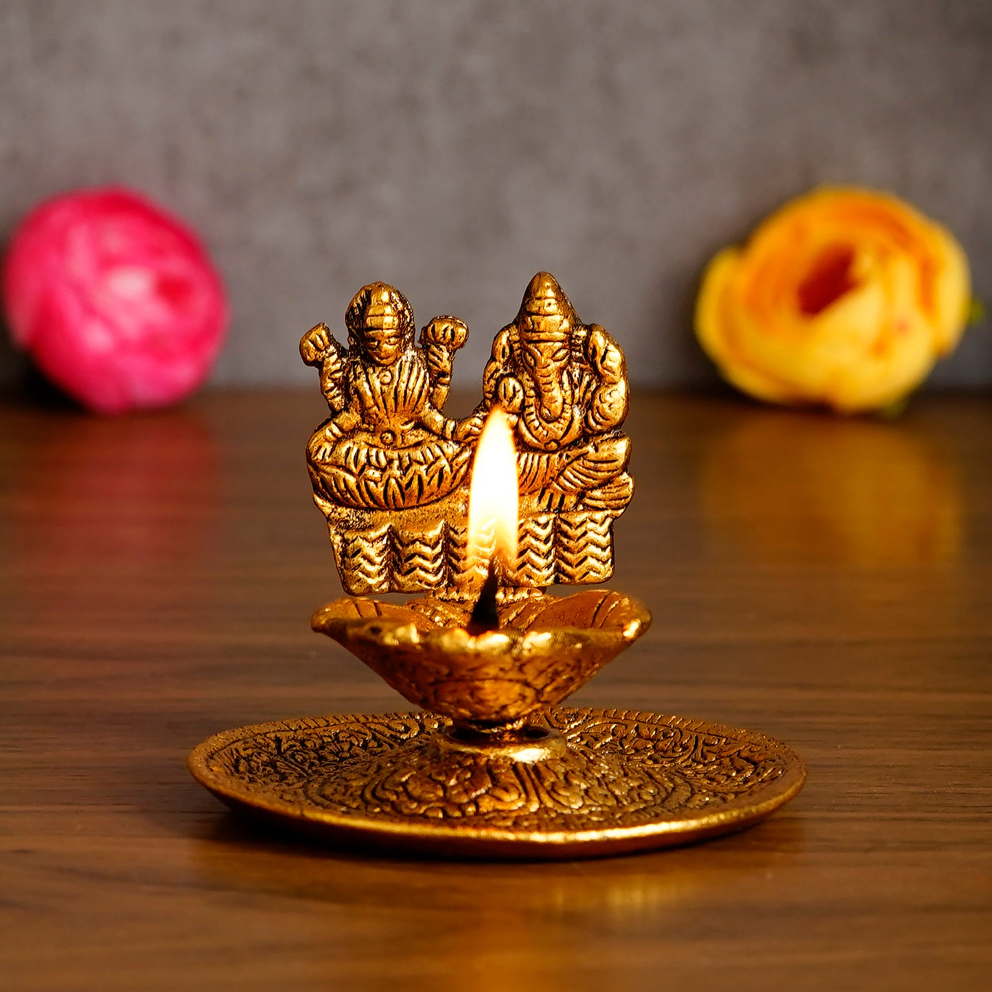 E-Craft Goddess Laxmi & Lord Ganesha Metal Diya