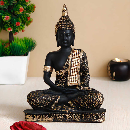 E-Craft Black and Golden Meditating Lord Buddha