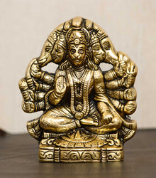 eCraftIndia Golden Panch Mukhi Hanuman Metal Decorative Showpiece
