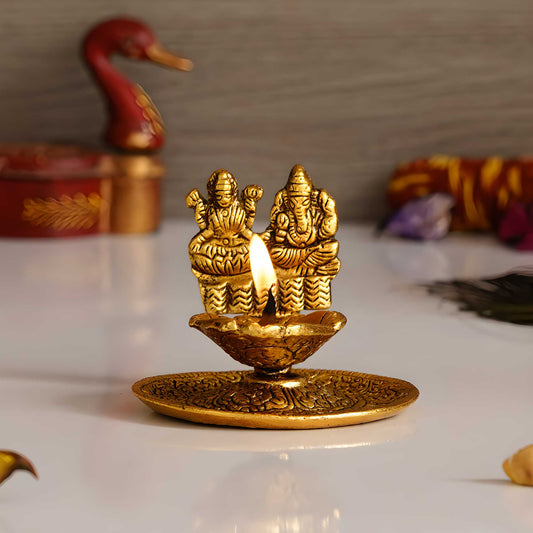 E-Craft Goddess Laxmi & Lord Ganesha Metal Diya