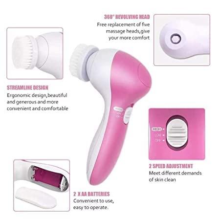 5 in 1 Portable Electric Facial Cleaner Battery Powered Multifunction Massager