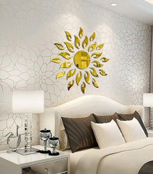 3D Wall Mirror Sticker Sun flame Gold