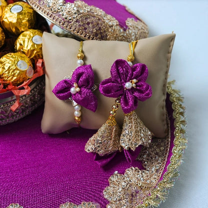 Handmade Exclusive Thali Hamper with Hand stiched Rakhi – Complete Festive Set with Lumba Pair & Ferrero Rocher chocolates