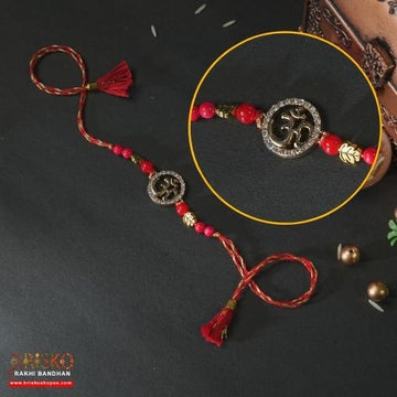 Om Symbol Rakhi on Red Thread – Spiritual Blessings for Brother