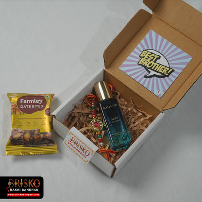 Box Rakhi Hamper – Bellavita Perfume & Healthy Treat with Rakhi for Brother