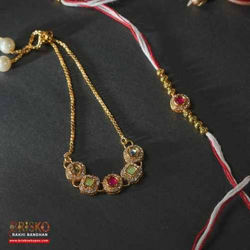 Antique Pearl Drop Lumba Pair Rakhi – Regal Elegance for Bhaiya Bhabhi