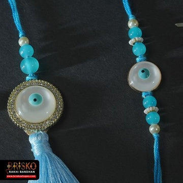 Evil Eye Blue Beaded Lumba Pair Rakhi – Protection & Positivity for Bhaiya Bhabhi