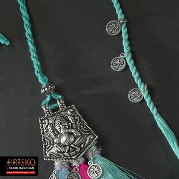 Silver Oxidised Lumba Rakhi – Ganesha’s Blessings for Bhabhi