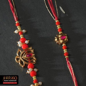 Elegant Lotus & Stone Lumba Rakhi Pair – Symbol of Beauty and Strength