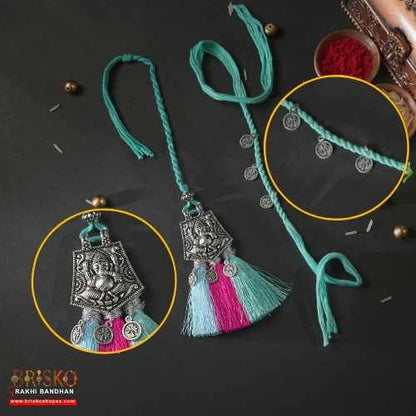 Silver Oxidised Lumba Rakhi – Ganesha’s Blessings for Bhabhi