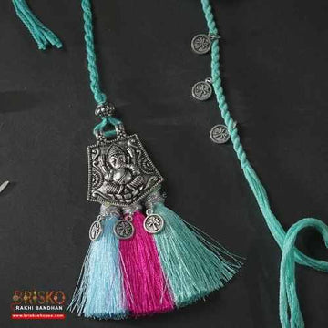 Silver Oxidised Lumba Rakhi – Ganesha’s Blessings for Bhabhi
