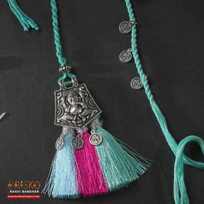 Silver Oxidised Lumba Rakhi – Ganesha’s Blessings for Bhabhi