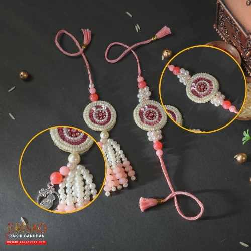 Round Pearl Beaded Lumba Rakhi Set – For Cherished Bonds