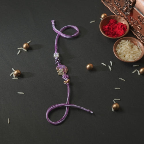 Handmade Rakhi – Purple Thread with Cute Teddy Charm and Beads