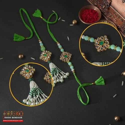 Pearl Blossom Lumba Rakhi Pair – A Regal Touch for Bhaiya & Bhabhi
