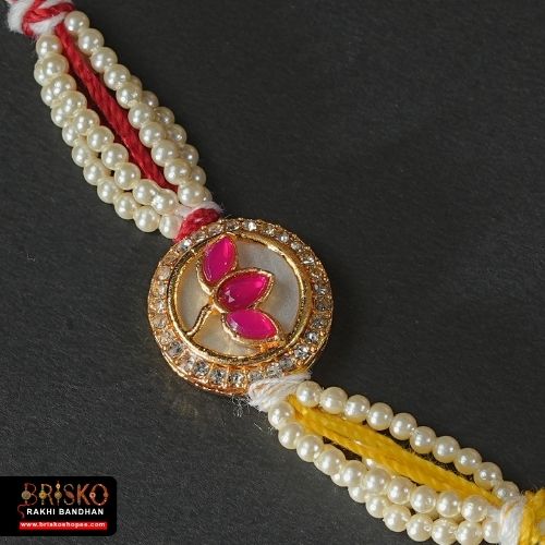 Pearl Thread Rakhi – Graceful Handmade Rakhi for Brother