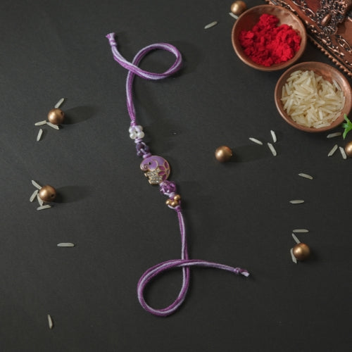 Handmade Rakhi – Purple Thread with Cute Teddy Charm and Beads