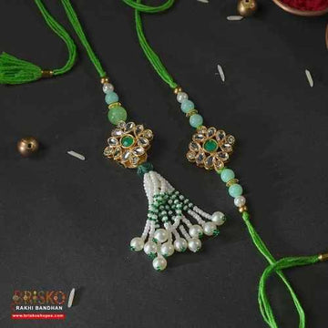Pearl Blossom Lumba Rakhi Pair – A Regal Touch for Bhaiya & Bhabhi