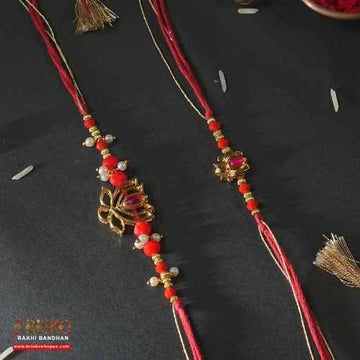 Elegant Lotus & Stone Lumba Rakhi Pair – Symbol of Beauty and Strength