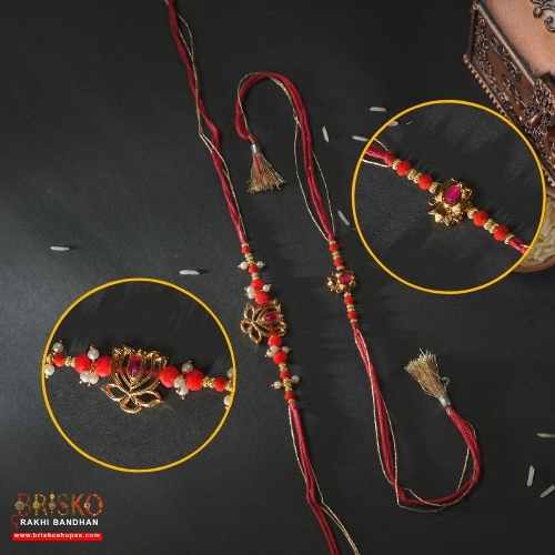 Elegant Lotus & Stone Lumba Rakhi Pair – Symbol of Beauty and Strength