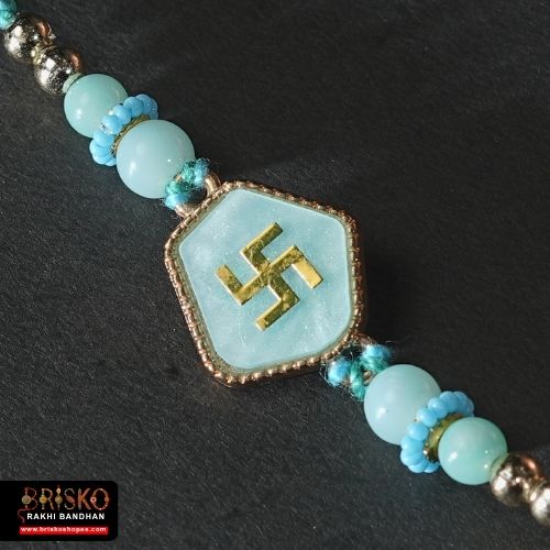 Swastik Symbol (卐) Rakhi with Blue Thread – Briskoshopee Rakhi for Brother