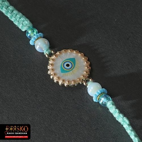 Evil Eye Protection Rakhi with Mint Blue Thread – Briskoshopee Rakhi for Brother