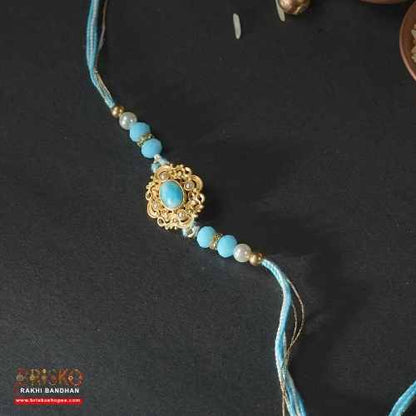 Royal Blue Stone Rakhi – Elegant Handmade Rakhi for Brother