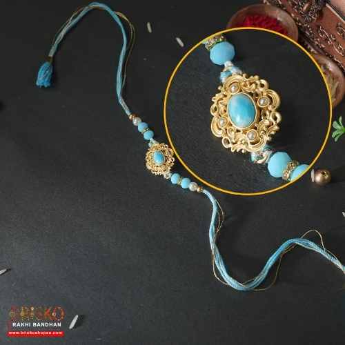 Royal Blue Stone Rakhi – Elegant Handmade Rakhi for Brother