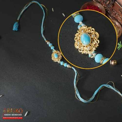 Royal Blue Stone Rakhi – Elegant Handmade Rakhi for Brother
