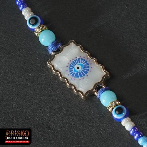 Blue Evil Eye Rakhi with Nazar Suraksha Thread – Handmade Protection Rakhi for Brother