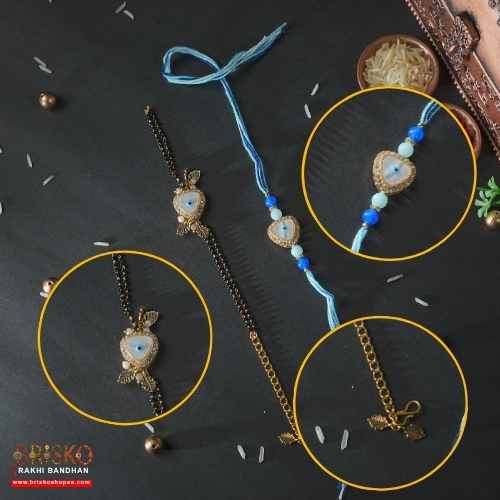 Blue Evil Eye Bhaiya Bhabhi Lumba Pair Rakhi – Stylish Protection Set