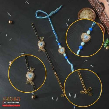 Blue Evil Eye Bhaiya Bhabhi Lumba Pair Rakhi – Stylish Protection Set