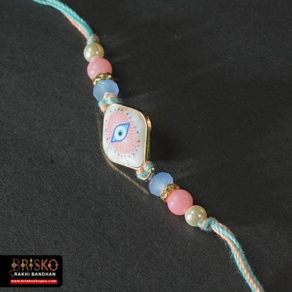 Pastel Evil Eye Handmade Rakhi – Protection & Elegance for Brother