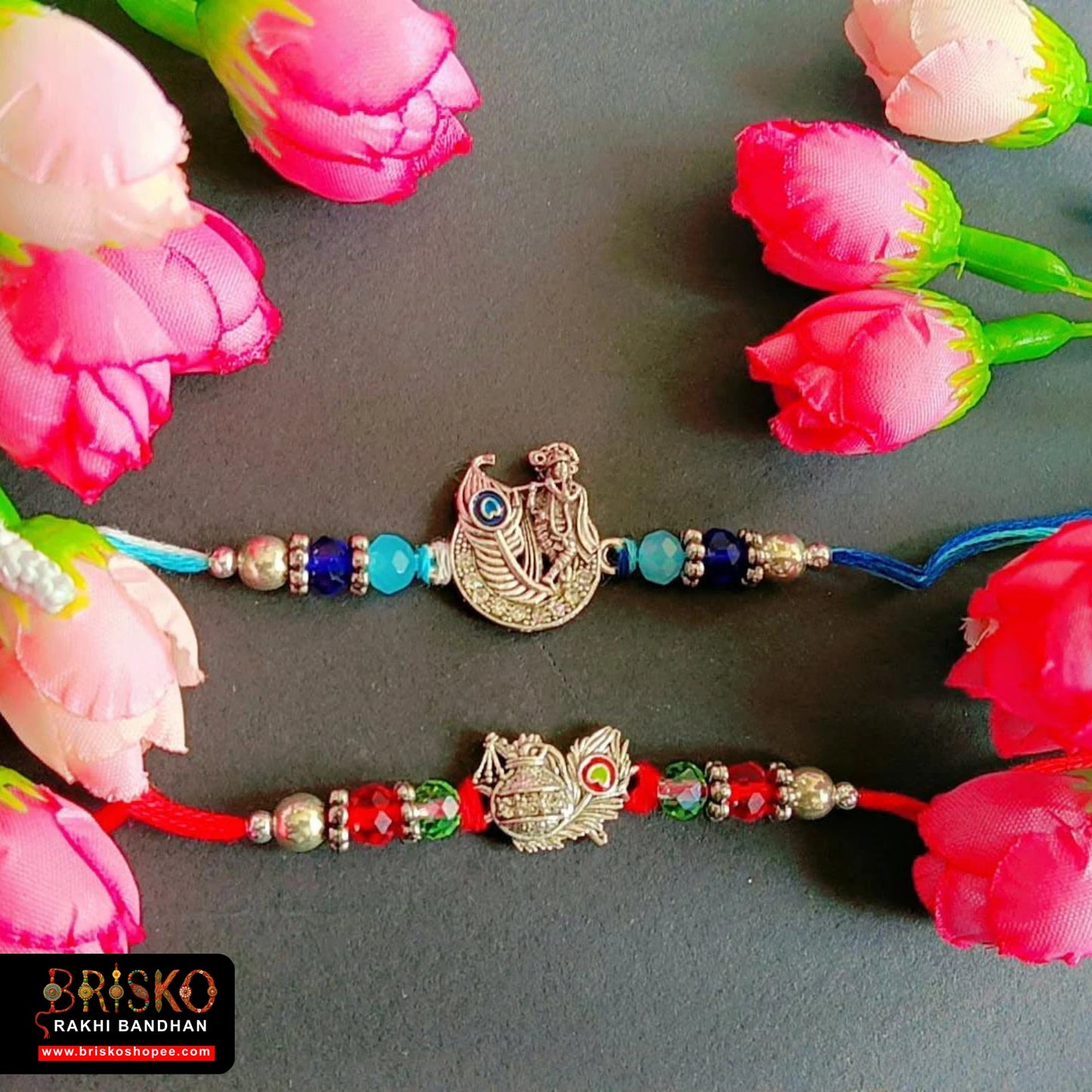 Spiritual Rakhi Combo Set of 5 – Om, Temple & Rudraksha Charm Rakhis
