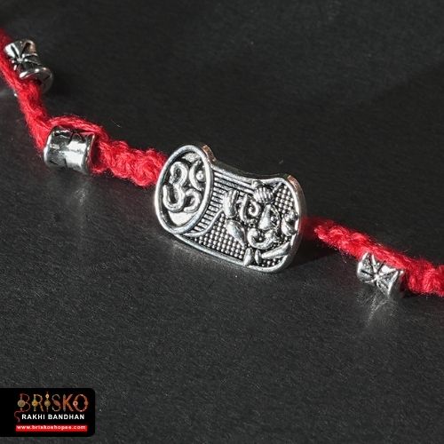 Oxidised Om Rakhi with Red Cotton Thread – Traditional Handmade Rakhi for Brother